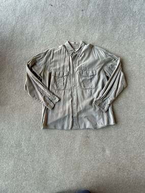 Camel Collection Vintage Tan Long Sleeve Button Down Safari Utility Shirt